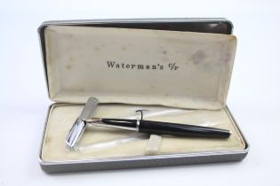 Vintage WATERMAN C/F Black Fountain Pen w/ 14ct Gold Nib WRITING Boxed//Dip Tested & WRITING In