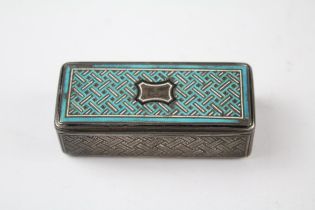 Antique / Vintage .830 Silver Rectangular Snuff Box w/ Guilloche Enamel (54g)//w/ Engraved Cartouche
