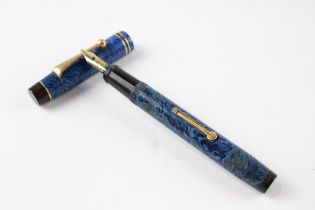 Vintage DE LA RUE Onoto Blue Lacquer Fountain Pen w/ 14ct Gold Nib WRITING //