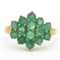 9ct gold emerald cluster ring (2.9g) Size N