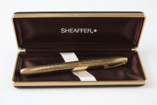 Vintage SHEAFFER Targa Gold Plated Fountain Pen w/ 14ct Gold Nib WRITING Boxed//Dip Tested & Writing