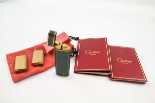 Cartier Paris Gold Plate & Green Lacquer Cigarette Lighter w/ Coa, Pouch 74253E //