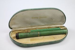 Vintage CONWAY STEWART 286 Green Fountain Pen w/ 14ct Gold Nib, Pencil, Box Etc //