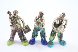 3x Vintage .800 Continental Silver & Murano Glass Novelty Clowns (173g)//Approx Height - 8cm In