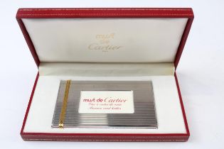 Must De CARTIER Silver Plate & Gold Plate Business Card Case In Original Box //