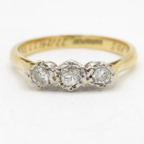 18ct gold vintage platinum set diamond three stone ring (2.9g) Size N 1/2