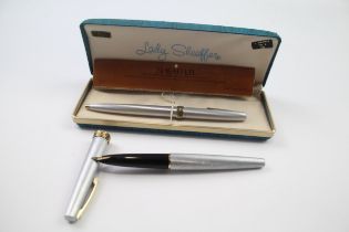 Vintage SHEAFFER Lady Sheaffer Brushed Steel Fountain Pen w/ 14ct Nib, Ballpoint//w/ 14ct Nib,