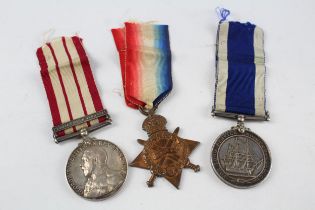 3 x WW.I - GV Medals Inc. 1914-15 Star - Navy Long Service & N.G.S Persian Gulf //