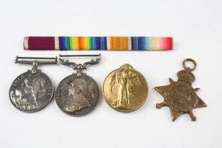 WW.I 1914-15 Mons Star Trio & Long Service Medal w/ Ribbon Bar. Trio Named. //