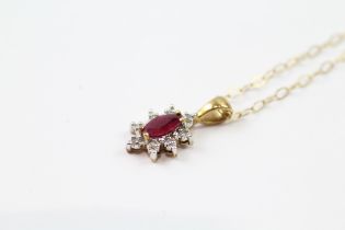 9ct gold ruby & diamond pendant necklace (2.3g)