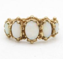 9ct gold white opal five stone ring (3.9g) Size S