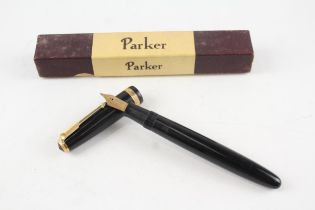 Vintage PARKER Duofold Black Fountain Pen w/ 14ct Gold Nib WRITING Boxed//Dip Tested & WRITING In