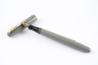 Vintage MABIE TODD Swan Self Filler Grey FOUNTAIN PEN w/ 14ct Gold Nib WRITING // Dip Tested &