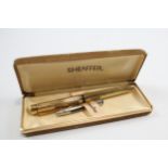 Vintage Sheaffer Targa Gold Plated Fountain Pen w/ 14ct Gold Nib WRITING Boxed // Dip Tested &