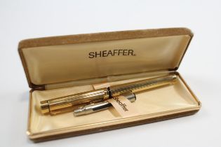 Vintage Sheaffer Targa Gold Plated Fountain Pen w/ 14ct Gold Nib WRITING Boxed // Dip Tested &