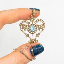 9ct gold Edwardian blue paste & seed pearl brooch (4.8g)