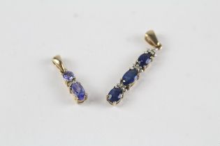 2x 9ct sapphire, tanzanite & diamond drop pendants (1.2g)