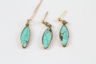 9ct gold turquoise pendant necklace & drop earrings set (3.9g)