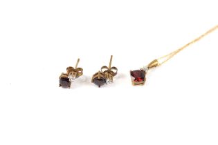 2x garnet & diamond necklace & earring set (2.1g)