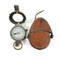 Military Mother of Pearl compass with leather carrying pouch //