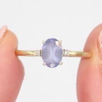 10ct gold tanzanite & diamond three stone ring (1.4g) Size O