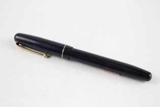 Vintage MABIE TODD Swan Self Filler Navy FOUNTAIN PEN w/ 14ct Gold Nib WRITING // Dip Tested &