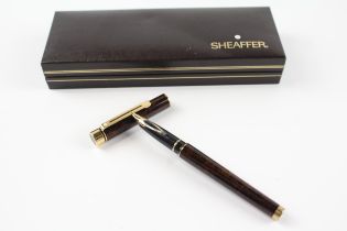 Vintage SHEAFFER Targa Brown Lacquer Fountain Pen w/ 14ct Gold Nib WRITING Boxed // Dip Tested &