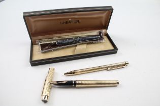 Vintage SHEAFFER Targa Gold Plated Fountain Pen w/ 14ct Gold Nib, Ballpoint, Box // w/ 14ct Gold