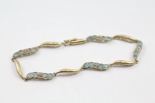 9ct gold diamond & blue topaz panel bracelet (4.9g)