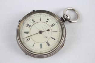 STERLING SILVER Gents Centre Seconds Chronograph POCKET WATCH Key-wind WORKING // STERLING SILVER