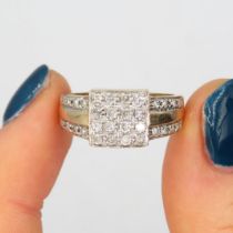 9ct gold diamond cluster dress ring (3.7g) Size P