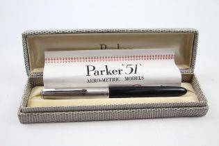 Vintage PARKER 51 Black Fountain Pen w/ Brushed Steel Cap Writing Boxed // Dip Tested & WRITING In