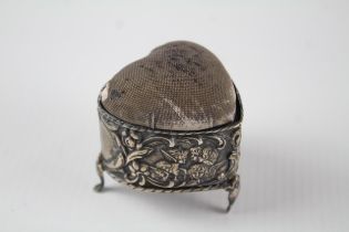 Antique Edwardian 1906 Birmingham Sterling Silver Heart Shaped Pin Cushion 29g // Maker -