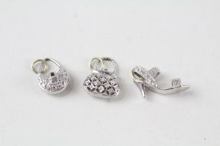 3 x 9ct white gold diamond charms inc. purse & shoes (3.5g)