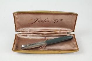 Vintage PARKER 51 Grey Fountain Pen w/ Brushed Steel Cap Writing Boxed // Dip Tested & WRITING In