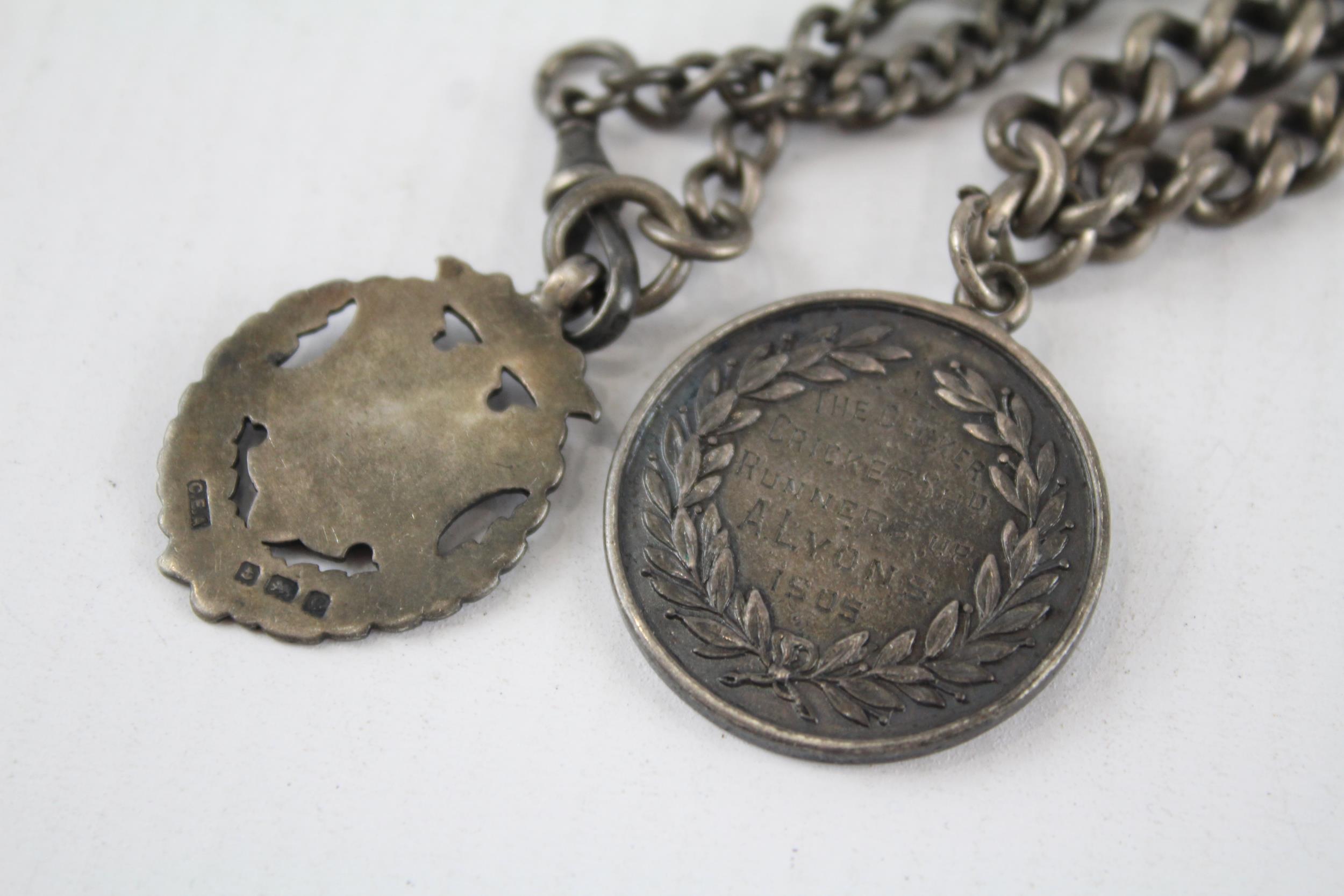 Silver antique watch chain with fobs (54g) - Image 5 of 5