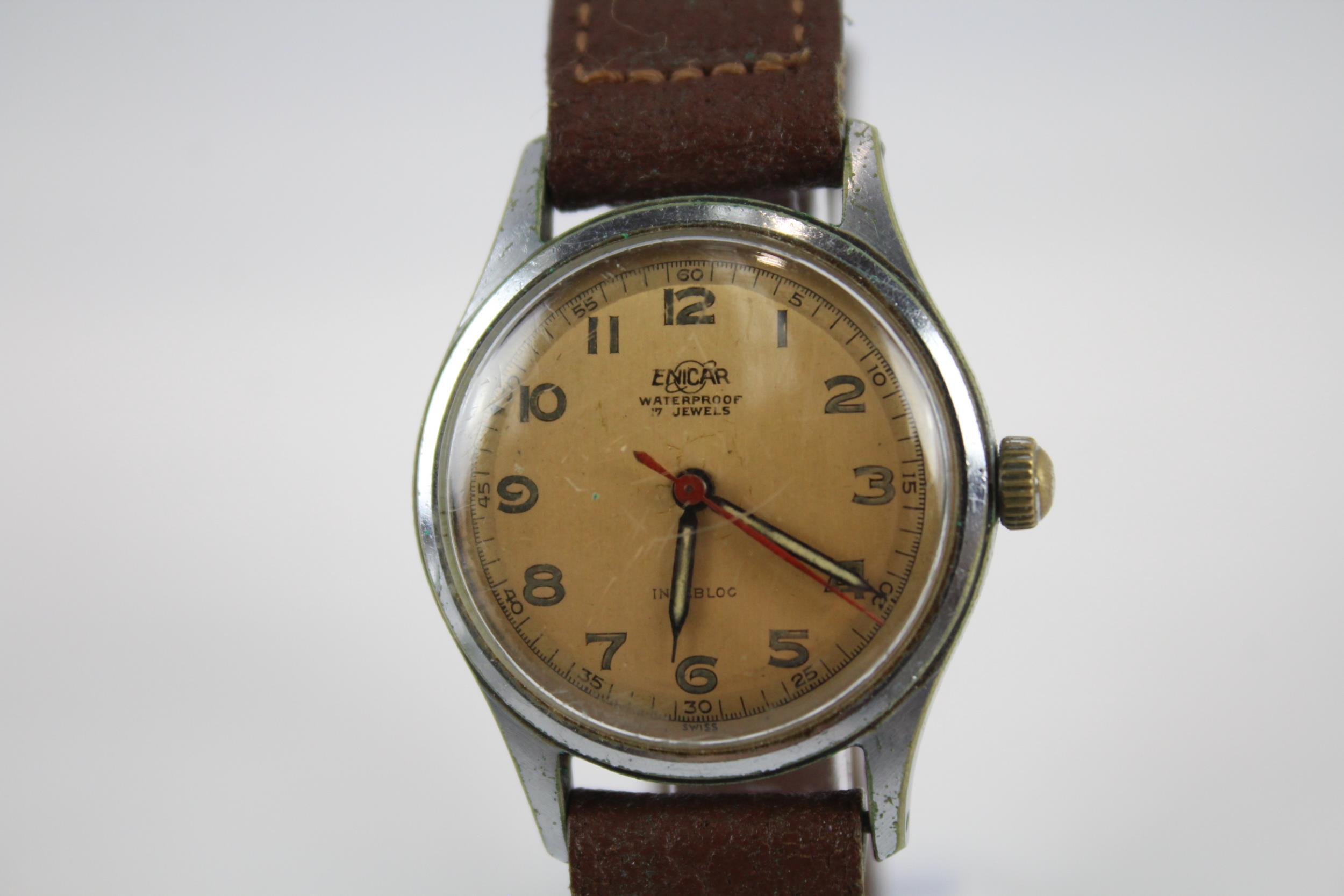 ENICAR Military Style Gents Vintage WRISTWATCH Hand-wind WORKING // ENICAR Military Style Gents - Image 3 of 5