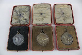 3 x Hallmarked Silver Boxed Mappin & Webb Shire Horse Medals Shire Horse Society // 3 x Hallmarked