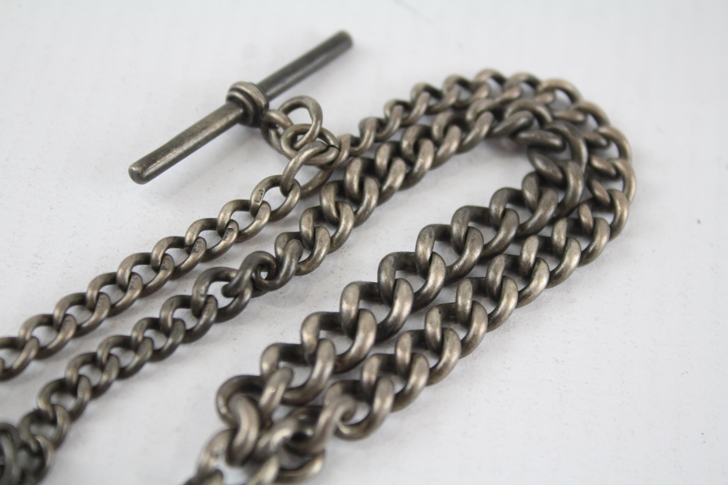 Silver antique watch chain with fobs (54g) - Image 4 of 5