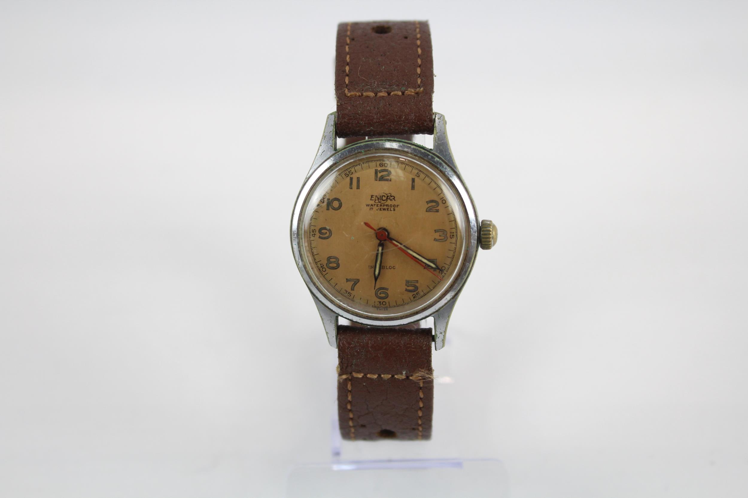 ENICAR Military Style Gents Vintage WRISTWATCH Hand-wind WORKING // ENICAR Military Style Gents - Image 2 of 5