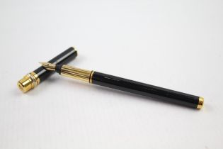 CARTIER Black Lacquer & Gold Plate Band Fountain Pen w/ 18ct Nib WRITING // Dip Tested & WRITING