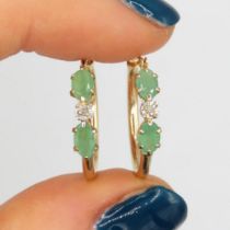 9ct gold diamond & emerald hoop earrings (1.1g)