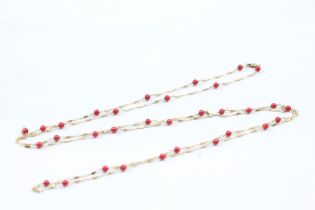 6ct gold coral beads fancy link long necklace (11.7g)