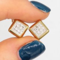 9ct gold diamond square-shaped cluster stud earrings (2g)