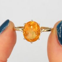 9ct gold citrine single stone ring (3.1g) Size S+1/2