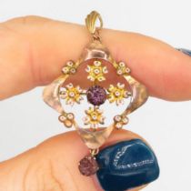 9ct gold purple paste antique pendant (1.4g)