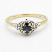 9ct gold vintage sapphire & diamond cluster ring (2.1g) Size Q