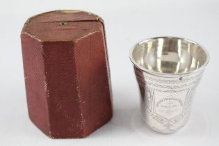 Antique / Vintage .950 Silver Drinking Cup w/ Fitted Case, Engraving (51g) // w/ Original Fitted