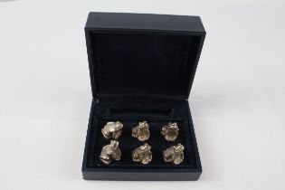 6 x Vintage Stamped .925 Sterling Silver Novelty Frog Place card Holders (86g) // w/ Box Maker - R.