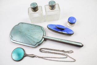 6 x Vintage .925 Sterling Silver Ladies Vanity w/ Guilloche Enamel (662g) // Inc Topped Glass